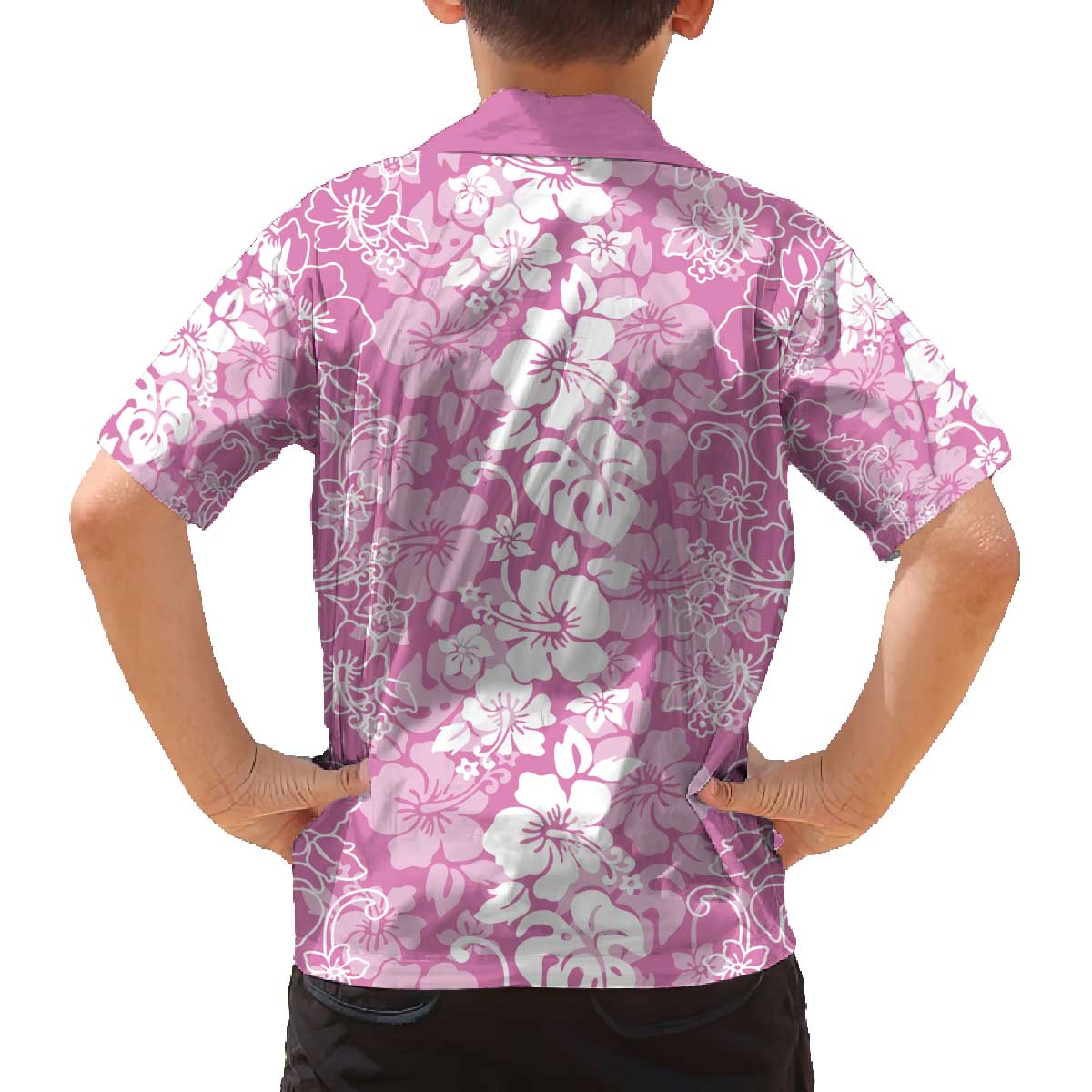 Hawaiian Lei Day Family Matching Off The Shoulder Long Sleeve Dress and Hawaiian Shirt Pink Hibiscus Flowers Lei Art LT9 - Polynesian Pride