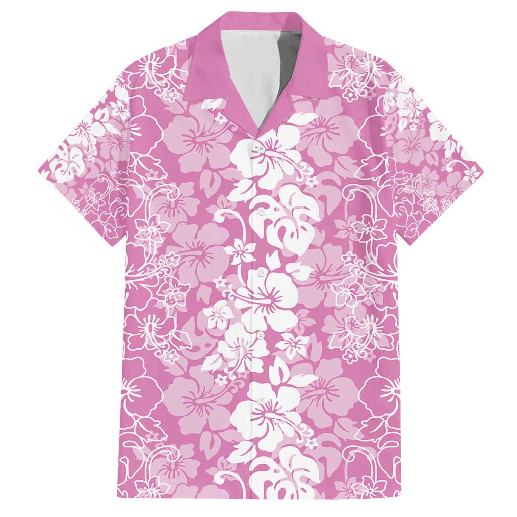 Hawaiian Lei Day Family Matching Off Shoulder Maxi Dress and Hawaiian Shirt Pink Hibiscus Flowers Lei Art LT9 Dad's Shirt - Short Sleeve Pink - Polynesian Pride