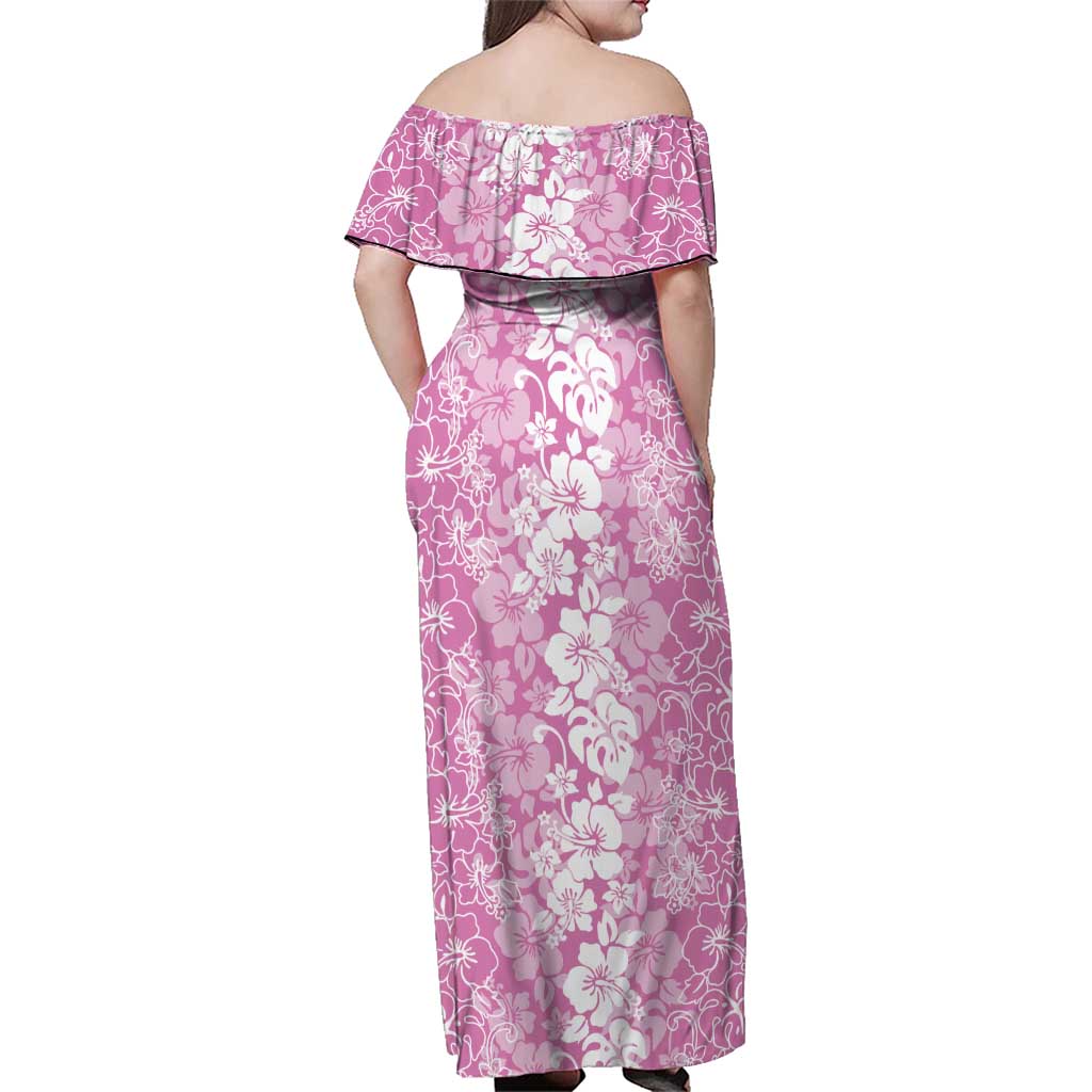 Hawaiian Lei Day Family Matching Off Shoulder Maxi Dress and Hawaiian Shirt Pink Hibiscus Flowers Lei Art LT9 - Polynesian Pride