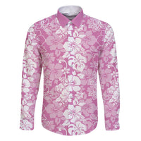 Hawaiian Lei Day Family Matching Puletasi and Hawaiian Shirt Pink Hibiscus Flowers Lei Art LT9 Dad's Shirt - Long Sleeve Pink - Polynesian Pride