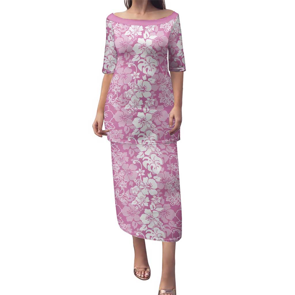 Hawaiian Lei Day Family Matching Puletasi and Hawaiian Shirt Pink Hibiscus Flowers Lei Art LT9 Mom's Dress Pink - Polynesian Pride