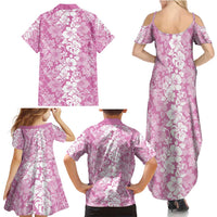 Hawaiian Lei Day Family Matching Summer Maxi Dress and Hawaiian Shirt Pink Hibiscus Flowers Lei Art LT9 - Polynesian Pride