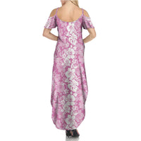 Hawaiian Lei Day Family Matching Summer Maxi Dress and Hawaiian Shirt Pink Hibiscus Flowers Lei Art LT9 - Polynesian Pride