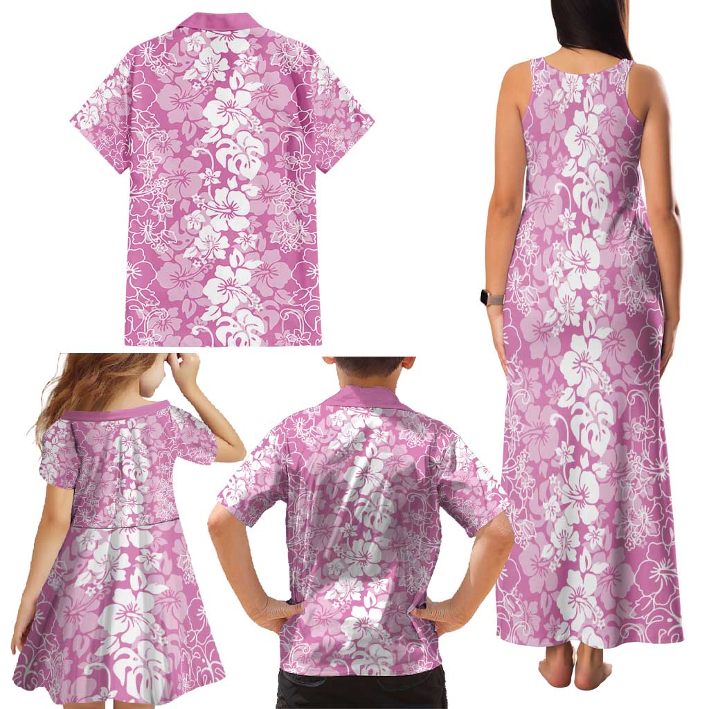 Hawaiian Lei Day Family Matching Tank Maxi Dress and Hawaiian Shirt Pink Hibiscus Flowers Lei Art LT9 - Polynesian Pride