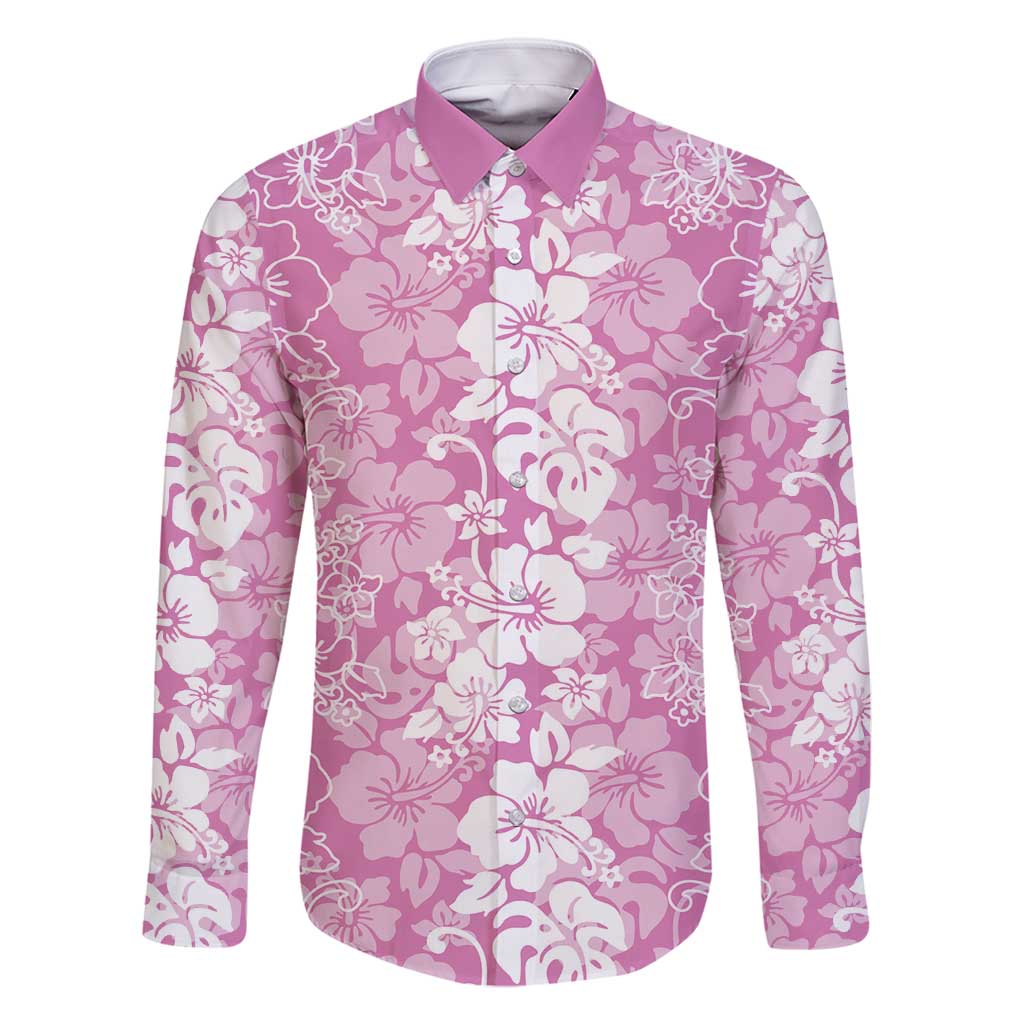 Hawaiian Lei Day Family Matching Tank Maxi Dress and Hawaiian Shirt Pink Hibiscus Flowers Lei Art LT9 Dad's Shirt - Long Sleeve Pink - Polynesian Pride