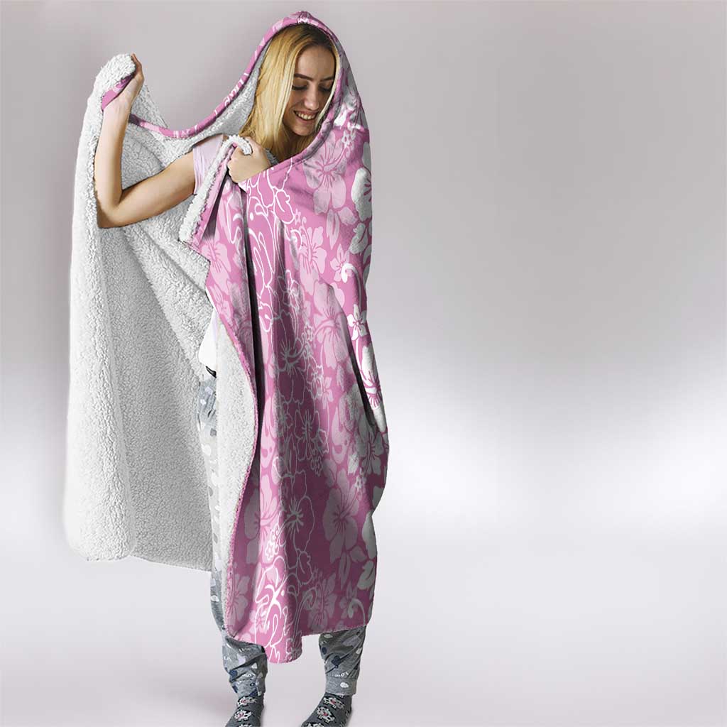 Hawaiian Lei Day Hooded Blanket Pink Hibiscus Flowers Lei Art