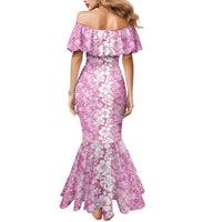 Hawaiian Lei Day Mermaid Dress Pink Hibiscus Flowers Lei Art