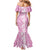 Hawaiian Lei Day Mermaid Dress Pink Hibiscus Flowers Lei Art