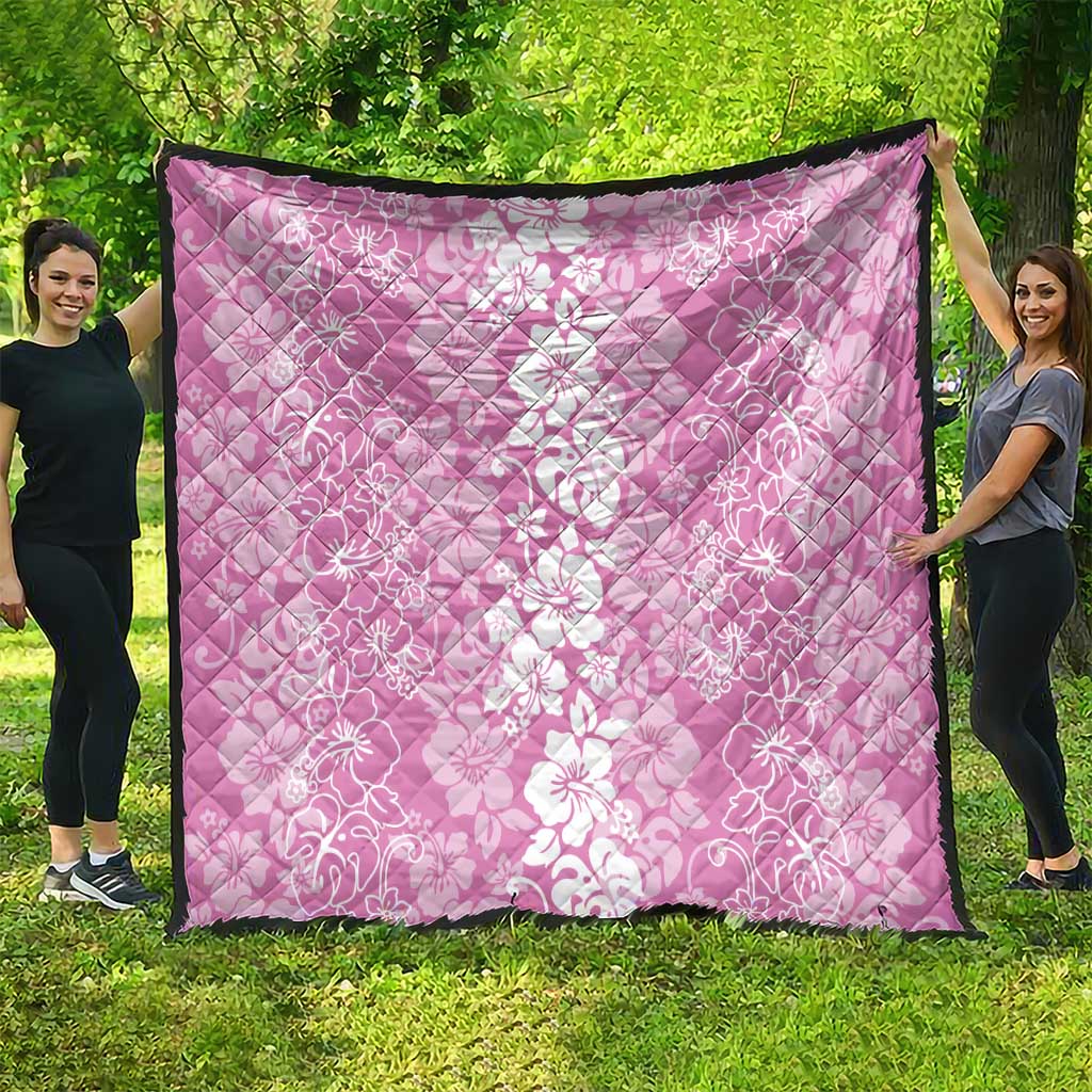 Hawaiian Lei Day Quilt Pink Hibiscus Flowers Lei Art
