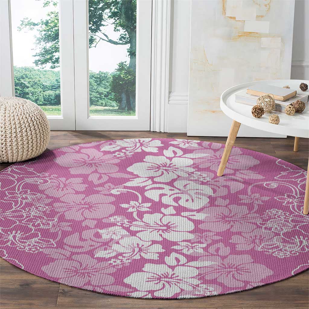 Hawaiian Lei Day Round Carpet Pink Hibiscus Flowers Lei Art