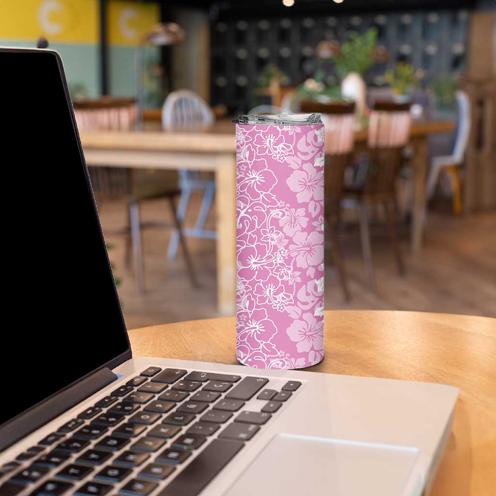 Hawaiian Lei Day Skinny Tumbler Pink Hibiscus Flowers Lei Art