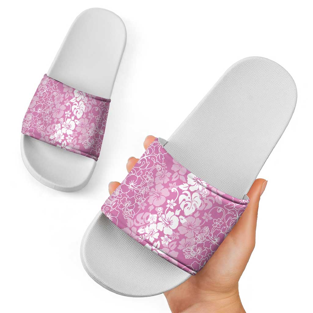Hawaiian Lei Day Slide Sandals Pink Hibiscus Flowers Lei Art - Polynesian Pride