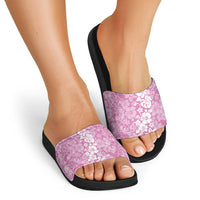 Hawaiian Lei Day Slide Sandals Pink Hibiscus Flowers Lei Art - Polynesian Pride