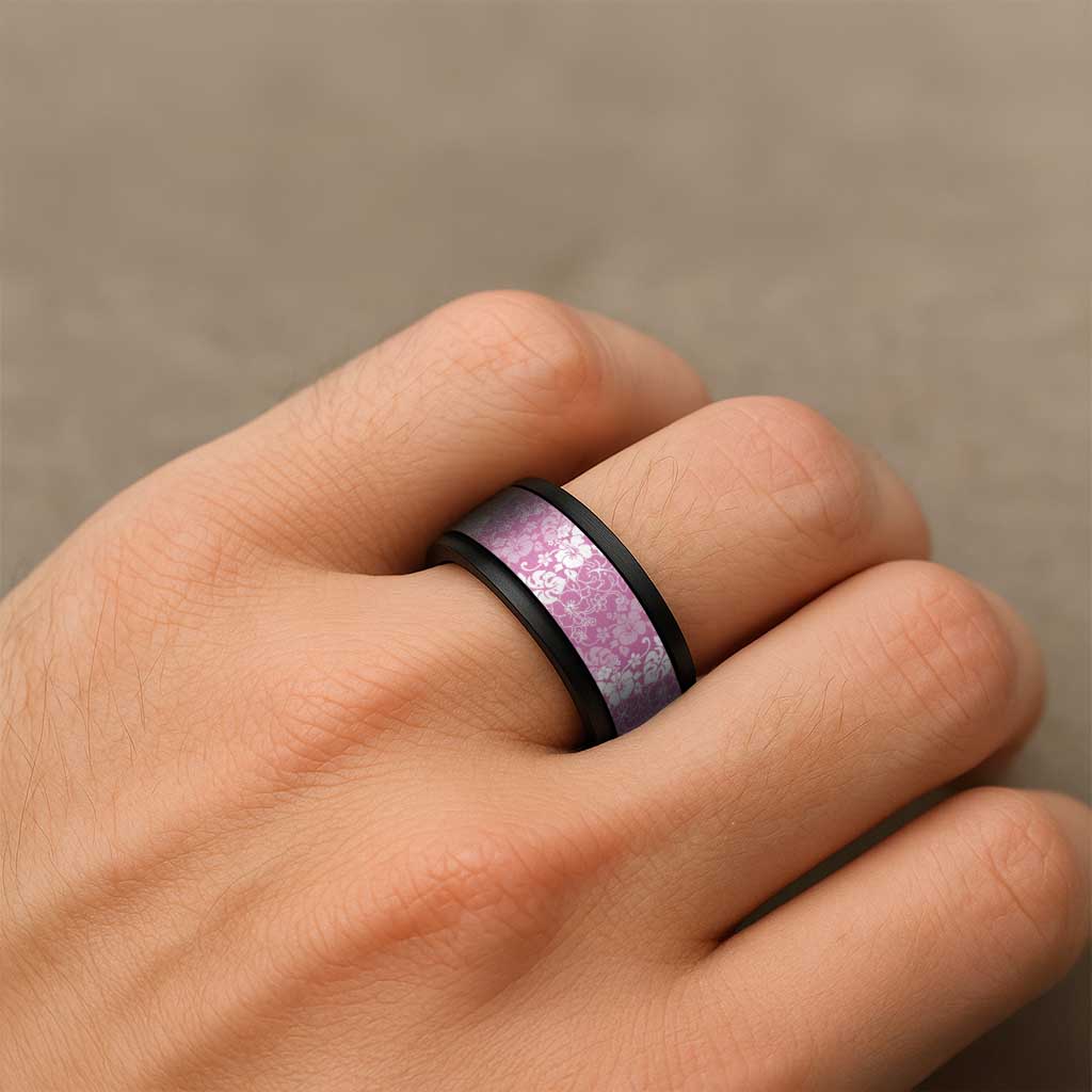Hawaiian Lei Day Spinner Ring Pink Hibiscus Flowers Lei Art - Polynesian Pride