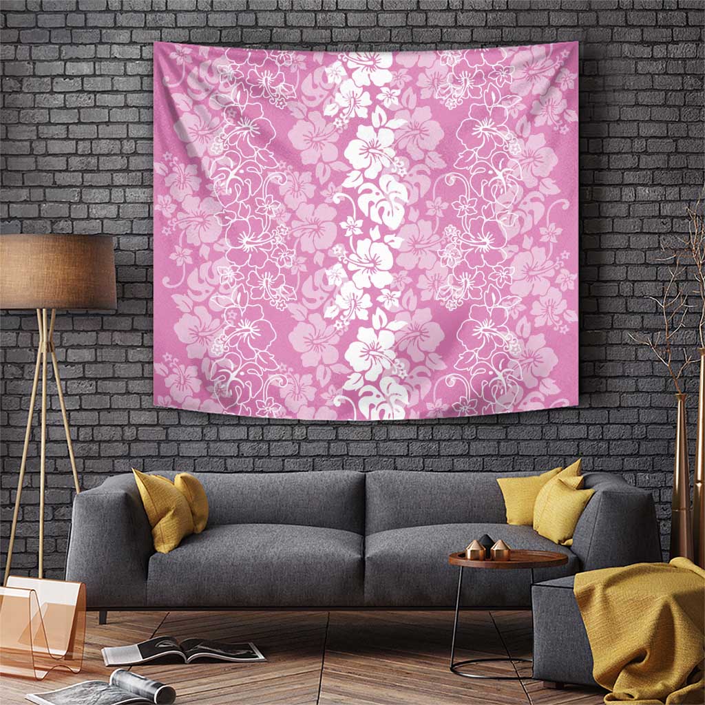 Hawaiian Lei Day Tapestry Pink Hibiscus Flowers Lei Art