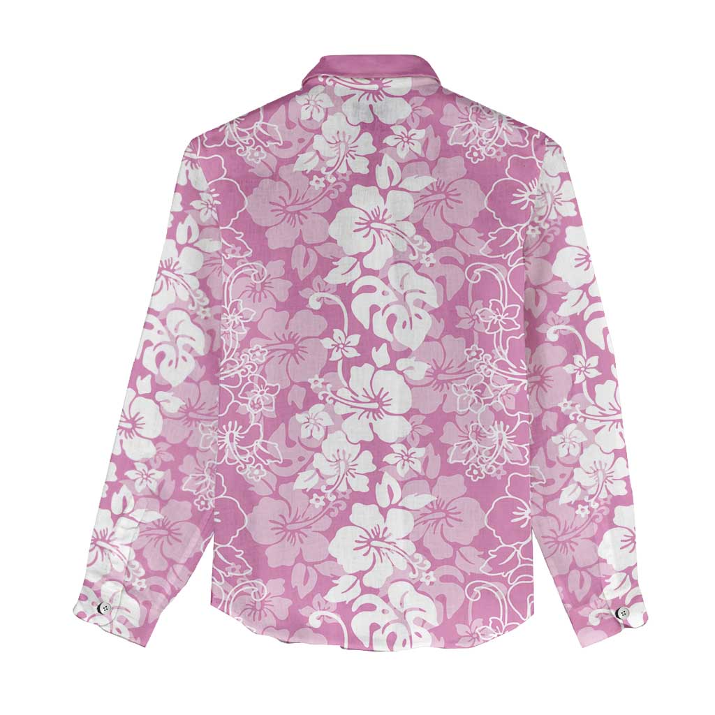Hawaiian Lei Day Women Casual Shirt Pink Hibiscus Flowers Lei Art