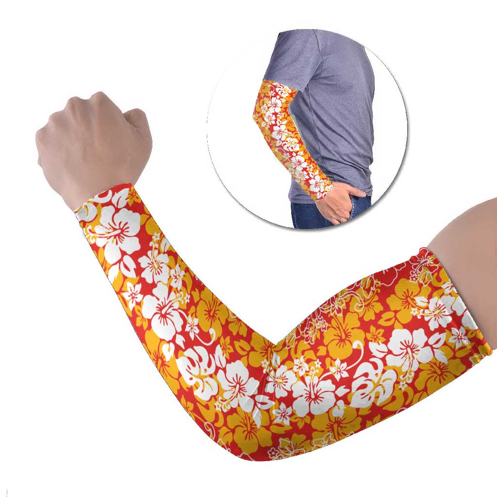 Hawaiian Lei Day Arm Sleeves Red Hibiscus Flowers Lei Art LT9 Set of 2 Red - Polynesian Pride