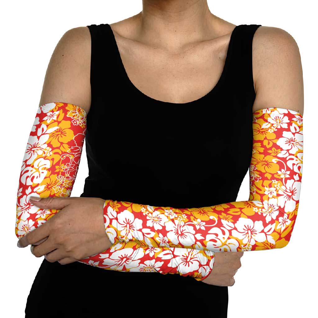 Hawaiian Lei Day Arm Sleeves Red Hibiscus Flowers Lei Art - Polynesian Pride