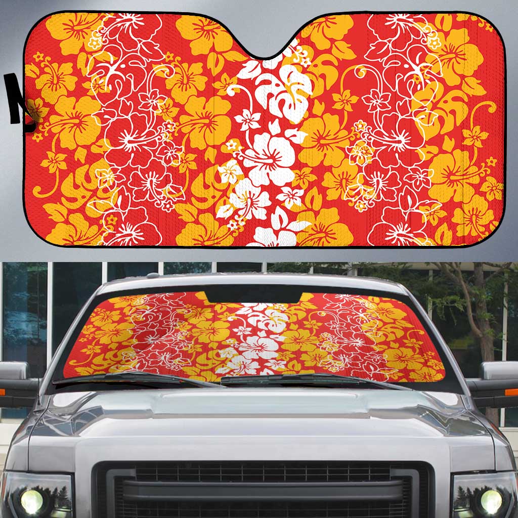 Hawaiian Lei Day Auto Sun Shade Red Hibiscus Flowers Lei Art LT9 Red - Polynesian Pride