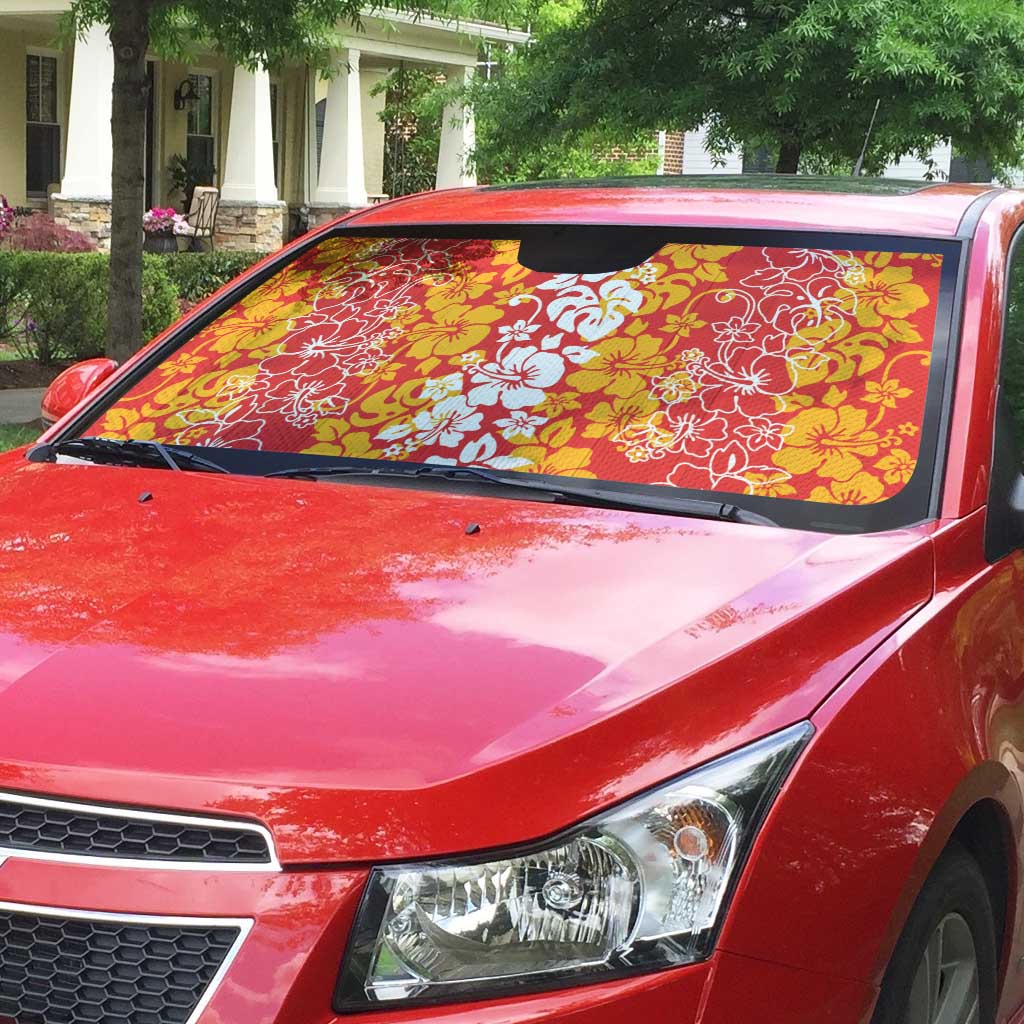 Hawaiian Lei Day Auto Sun Shade Red Hibiscus Flowers Lei Art LT9 - Polynesian Pride