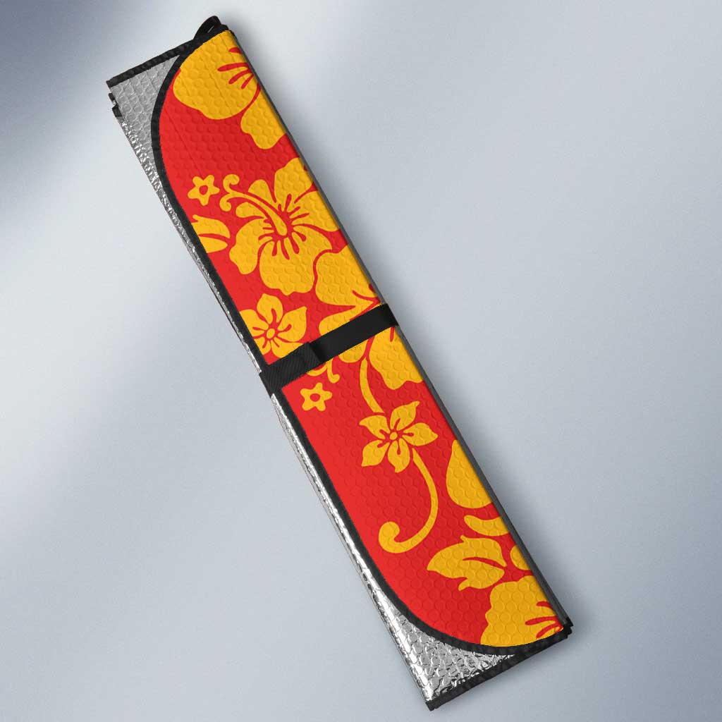 Hawaiian Lei Day Auto Sun Shade Red Hibiscus Flowers Lei Art LT9 - Polynesian Pride