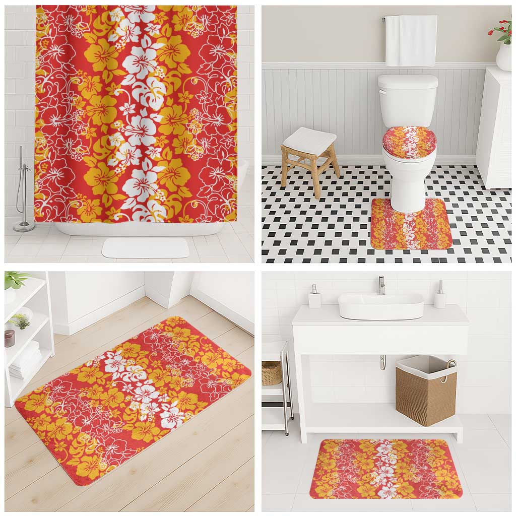 Hawaiian Lei Day Bathroom Set Red Hibiscus Flowers Lei Art - Polynesian Pride