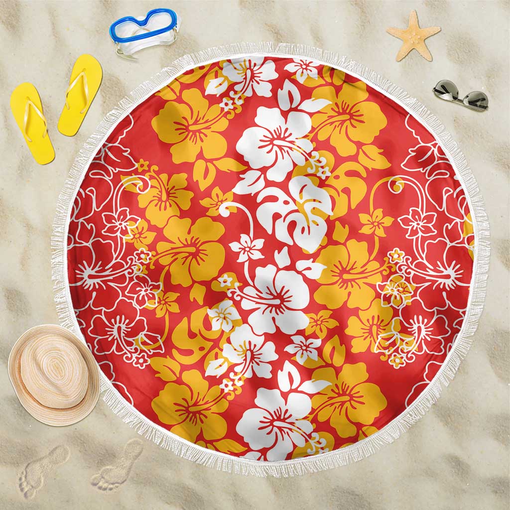 Hawaiian Lei Day Beach Blanket Red Hibiscus Flowers Lei Art LT9 One Size 150cm Red - Polynesian Pride
