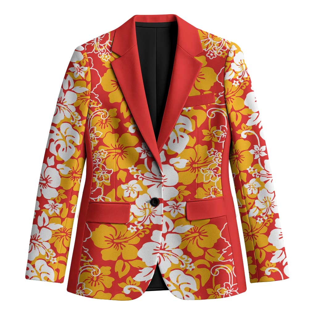 Hawaiian Lei Day Blazer Red Hibiscus Flowers Lei Art LT9 Unisex Red - Polynesian Pride