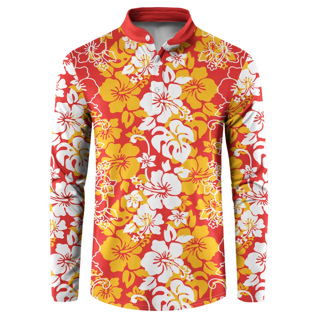 Hawaiian Lei Day Button Sweatshirt Red Hibiscus Flowers Lei Art LT9 Red - Polynesian Pride