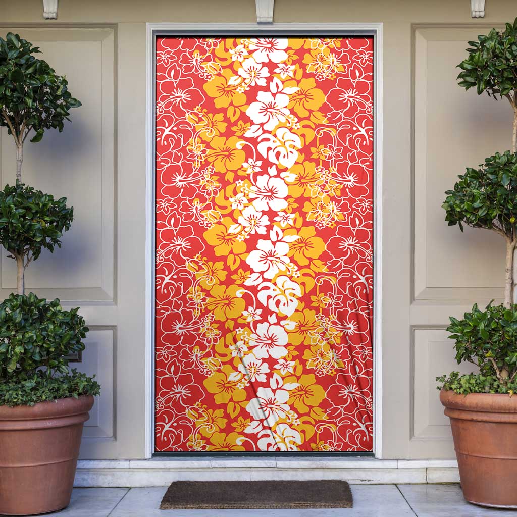 Hawaiian Lei Day Door Cover Red Hibiscus Flowers Lei Art LT9 Red - Polynesian Pride