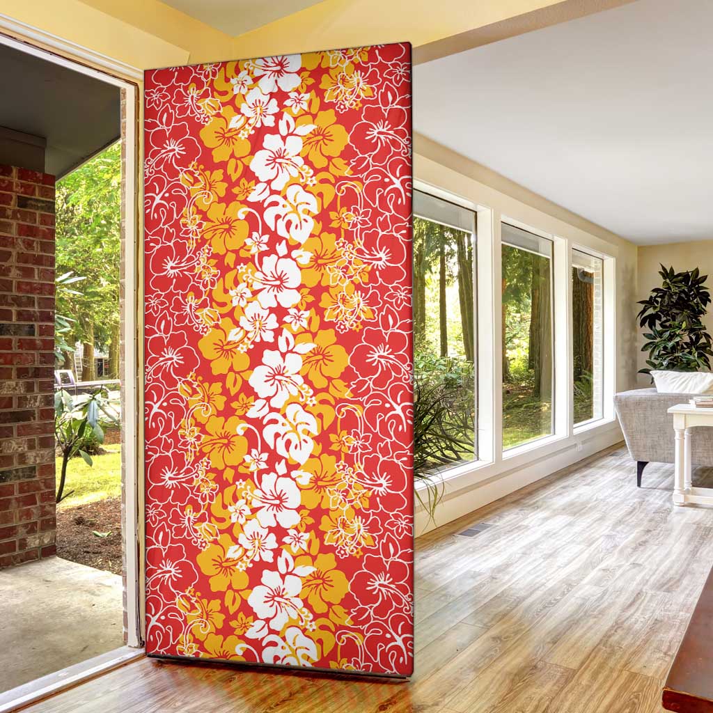 Hawaiian Lei Day Door Cover Red Hibiscus Flowers Lei Art - Polynesian Pride