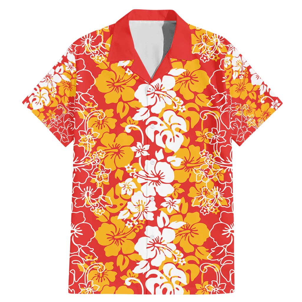 Hawaiian Lei Day Family Matching Mermaid Dress and Hawaiian Shirt Red Hibiscus Flowers Lei Art LT9 Dad's Shirt - Short Sleeve Red - Polynesian Pride