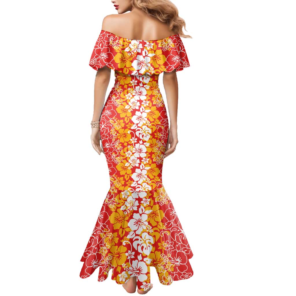 Hawaiian Lei Day Family Matching Mermaid Dress and Hawaiian Shirt Red Hibiscus Flowers Lei Art LT9 - Polynesian Pride