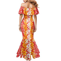 Hawaiian Lei Day Family Matching Mermaid Dress and Hawaiian Shirt Red Hibiscus Flowers Lei Art LT9 - Polynesian Pride