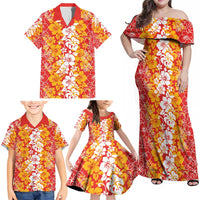 Hawaiian Lei Day Family Matching Off Shoulder Maxi Dress and Hawaiian Shirt Red Hibiscus Flowers Lei Art LT9 - Polynesian Pride