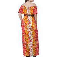 Hawaiian Lei Day Family Matching Off Shoulder Maxi Dress and Hawaiian Shirt Red Hibiscus Flowers Lei Art LT9 - Polynesian Pride