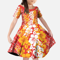 Hawaiian Lei Day Family Matching Puletasi and Hawaiian Shirt Red Hibiscus Flowers Lei Art LT9 Daughter's Dress Red - Polynesian Pride