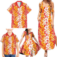 Hawaiian Lei Day Family Matching Summer Maxi Dress and Hawaiian Shirt Red Hibiscus Flowers Lei Art LT9 - Polynesian Pride