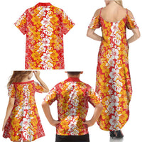 Hawaiian Lei Day Family Matching Summer Maxi Dress and Hawaiian Shirt Red Hibiscus Flowers Lei Art LT9 - Polynesian Pride