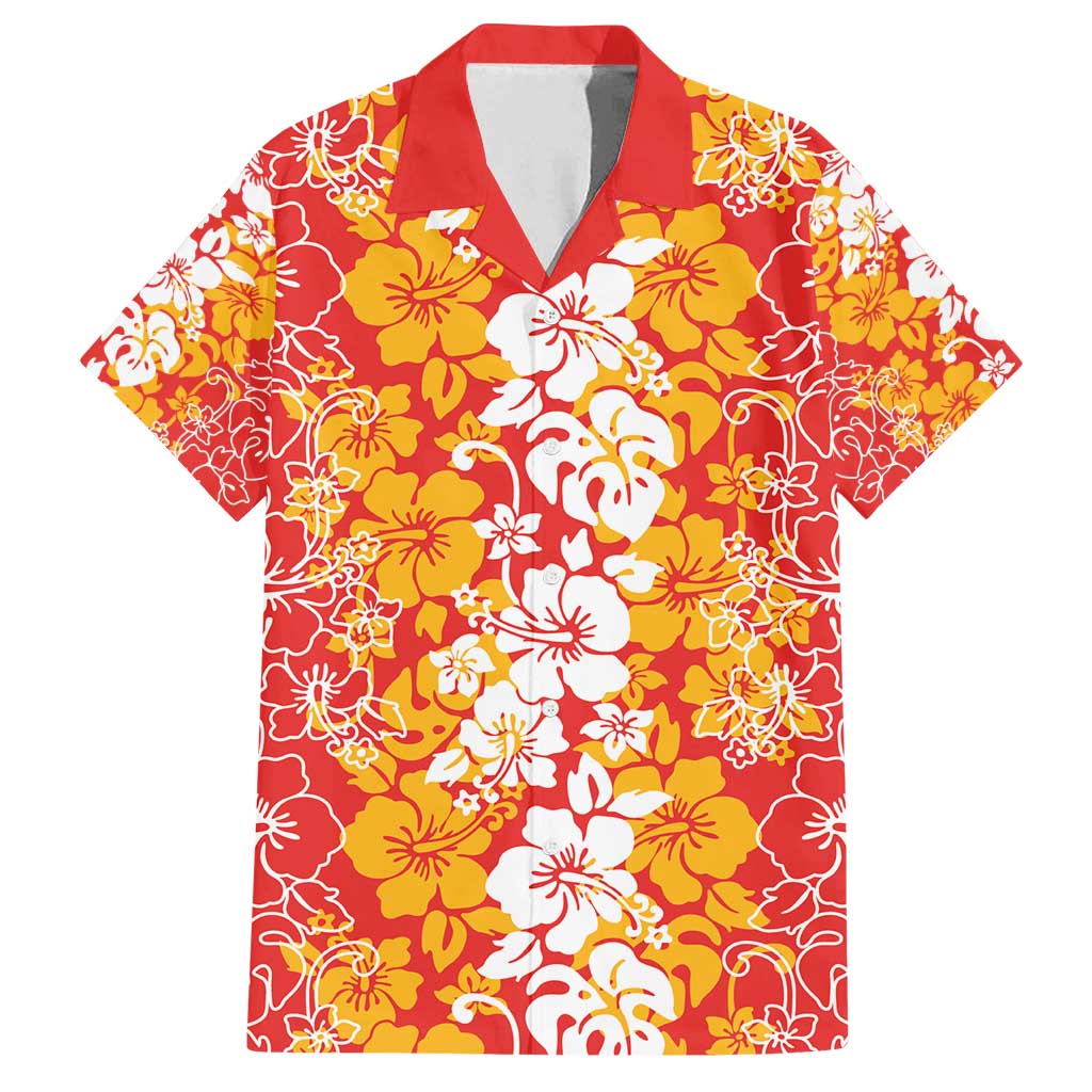 Hawaiian Lei Day Family Matching Tank Maxi Dress and Hawaiian Shirt Red Hibiscus Flowers Lei Art LT9 Dad's Shirt - Short Sleeve Red - Polynesian Pride