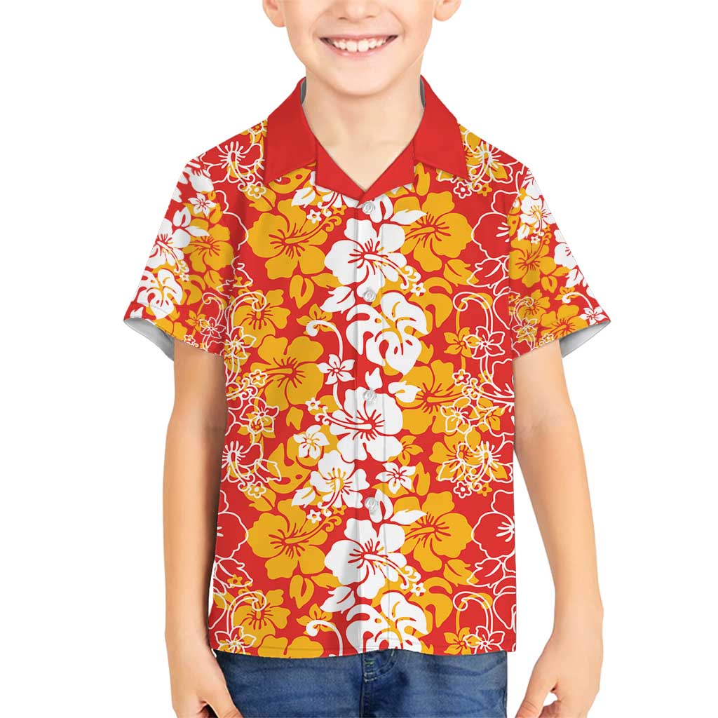 Hawaiian Lei Day Family Matching Tank Maxi Dress and Hawaiian Shirt Red Hibiscus Flowers Lei Art LT9 Son's Shirt Red - Polynesian Pride