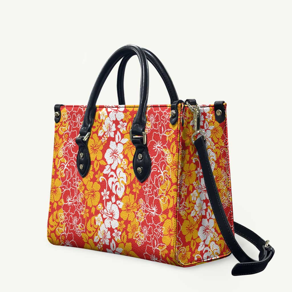 Hawaiian Lei Day Leather Bag Red Hibiscus Flowers Lei Art - Polynesian Pride