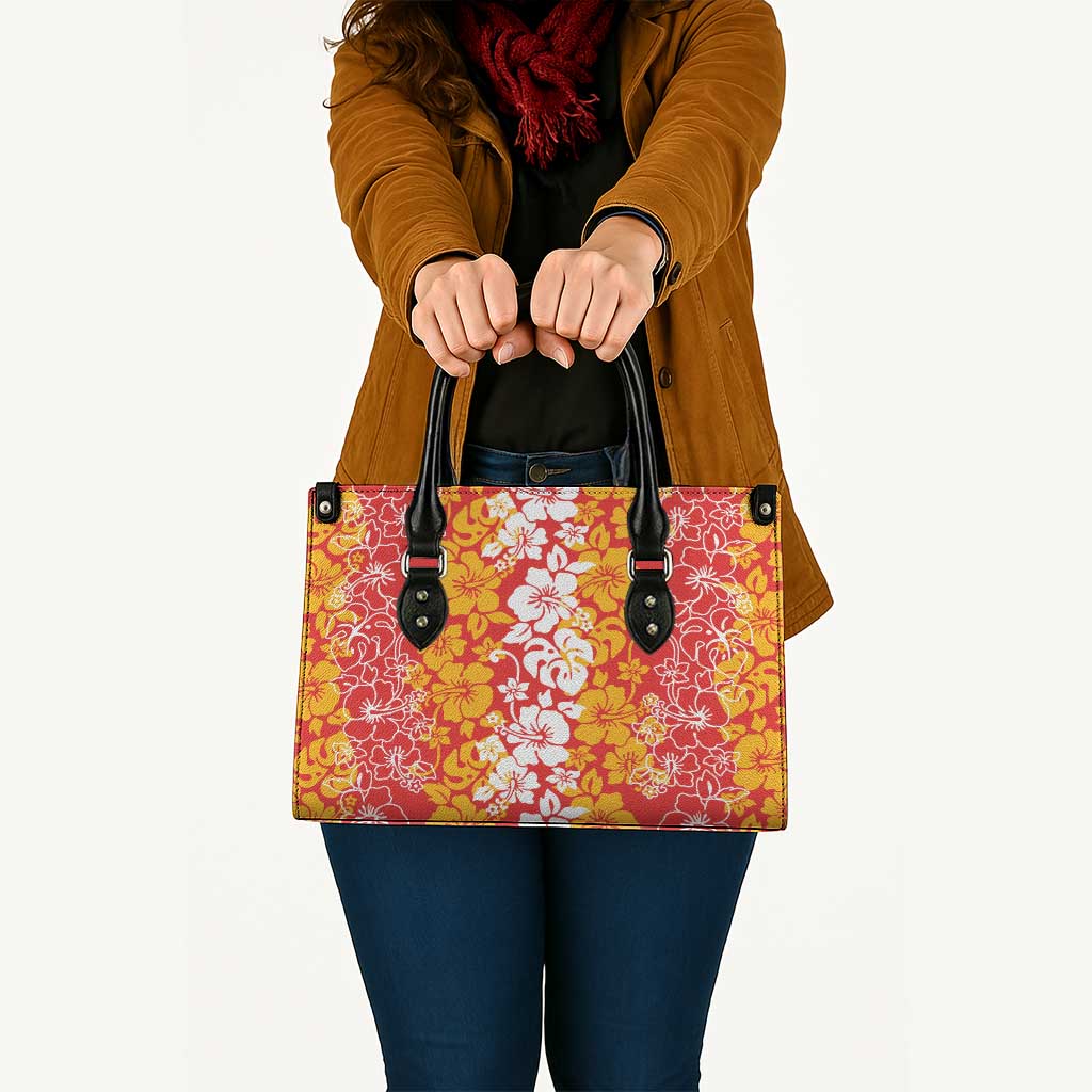 Hawaiian Lei Day Leather Bag Red Hibiscus Flowers Lei Art - Polynesian Pride