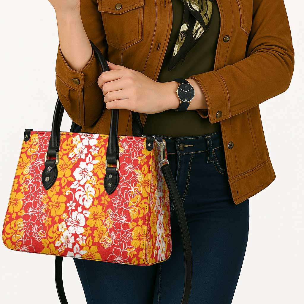 Hawaiian Lei Day Leather Bag Red Hibiscus Flowers Lei Art - Polynesian Pride
