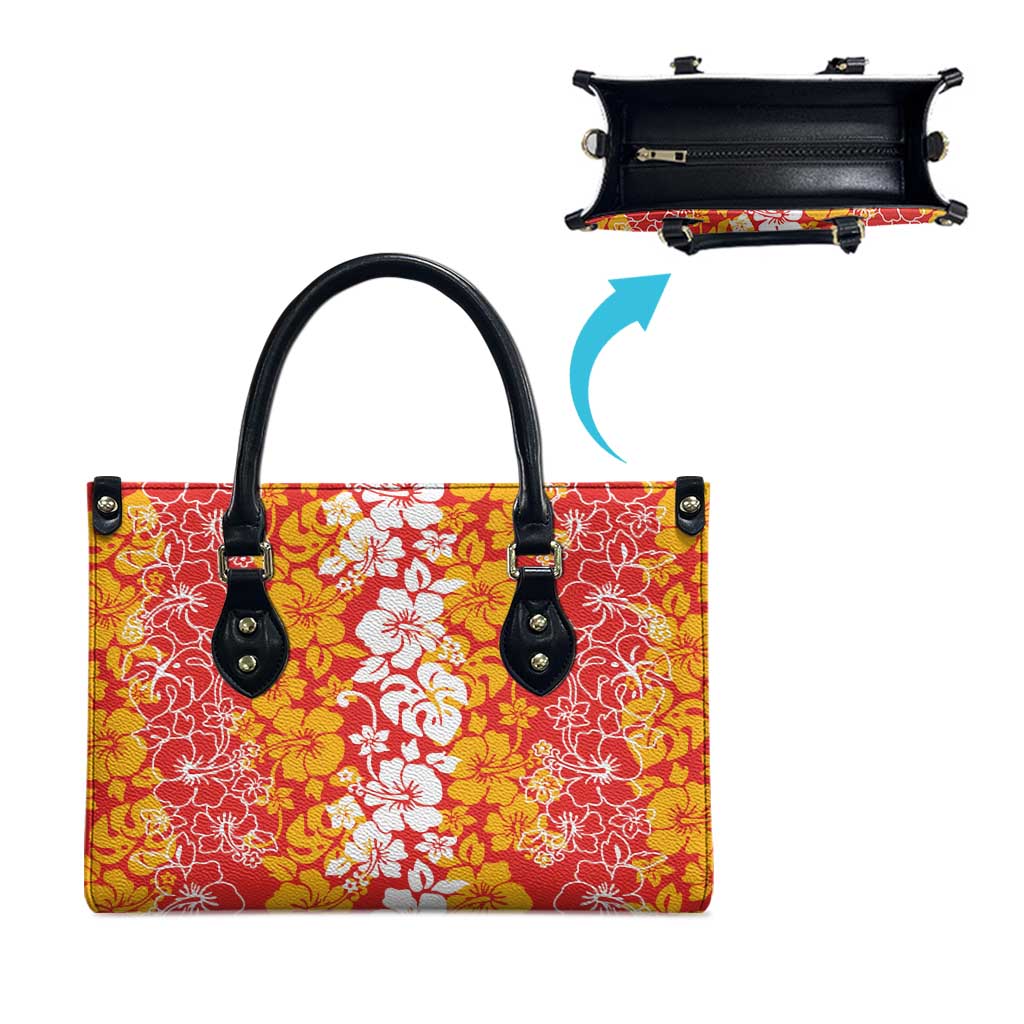 Hawaiian Lei Day Leather Bag Red Hibiscus Flowers Lei Art - Polynesian Pride