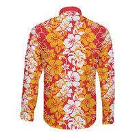 Hawaiian Lei Day Long Sleeve Button Shirt Red Hibiscus Flowers Lei Art LT9 - Polynesian Pride