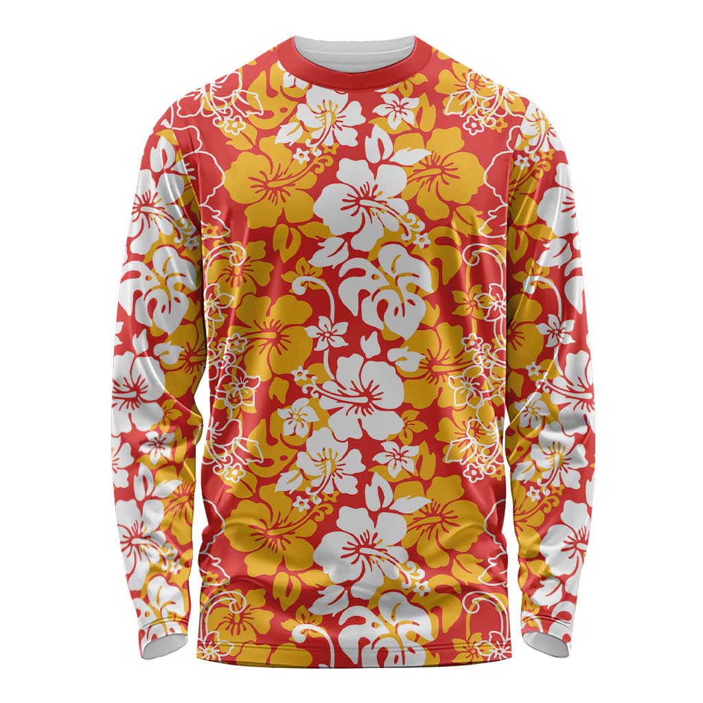 Hawaiian Lei Day Long Sleeve Shirt Red Hibiscus Flowers Lei Art LT9 Unisex Red - Polynesian Pride