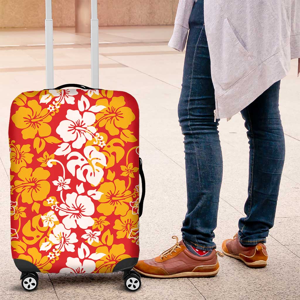 Hawaiian Lei Day Luggage Cover Red Hibiscus Flowers Lei Art LT9 Red - Polynesian Pride