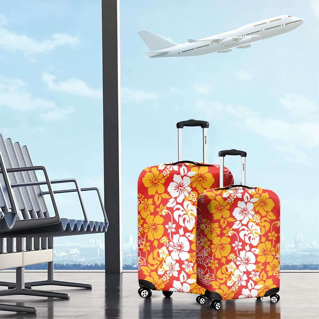 Hawaiian Lei Day Luggage Cover Red Hibiscus Flowers Lei Art LT9 - Polynesian Pride