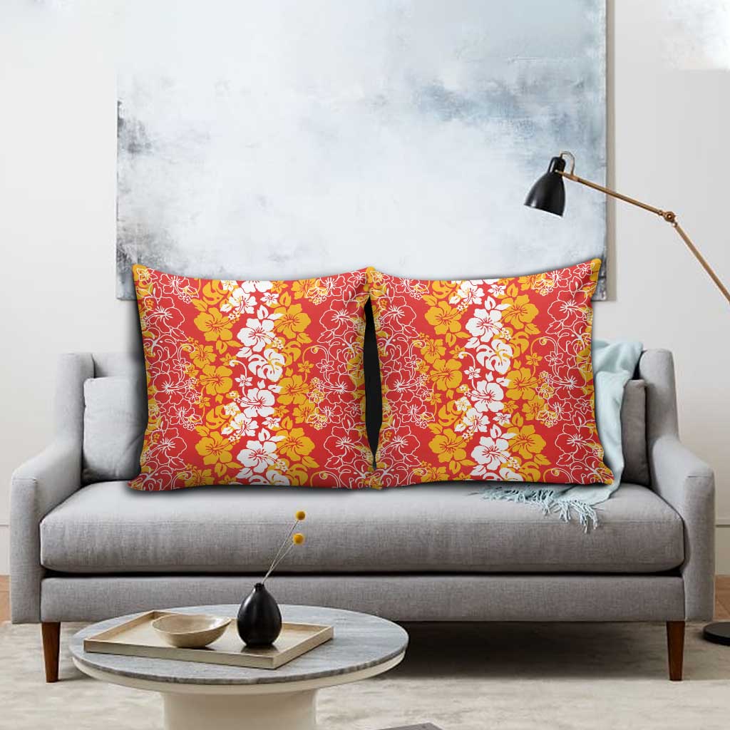 Hawaiian Lei Day Pillow Cover Red Hibiscus Flowers Lei Art - Polynesian Pride